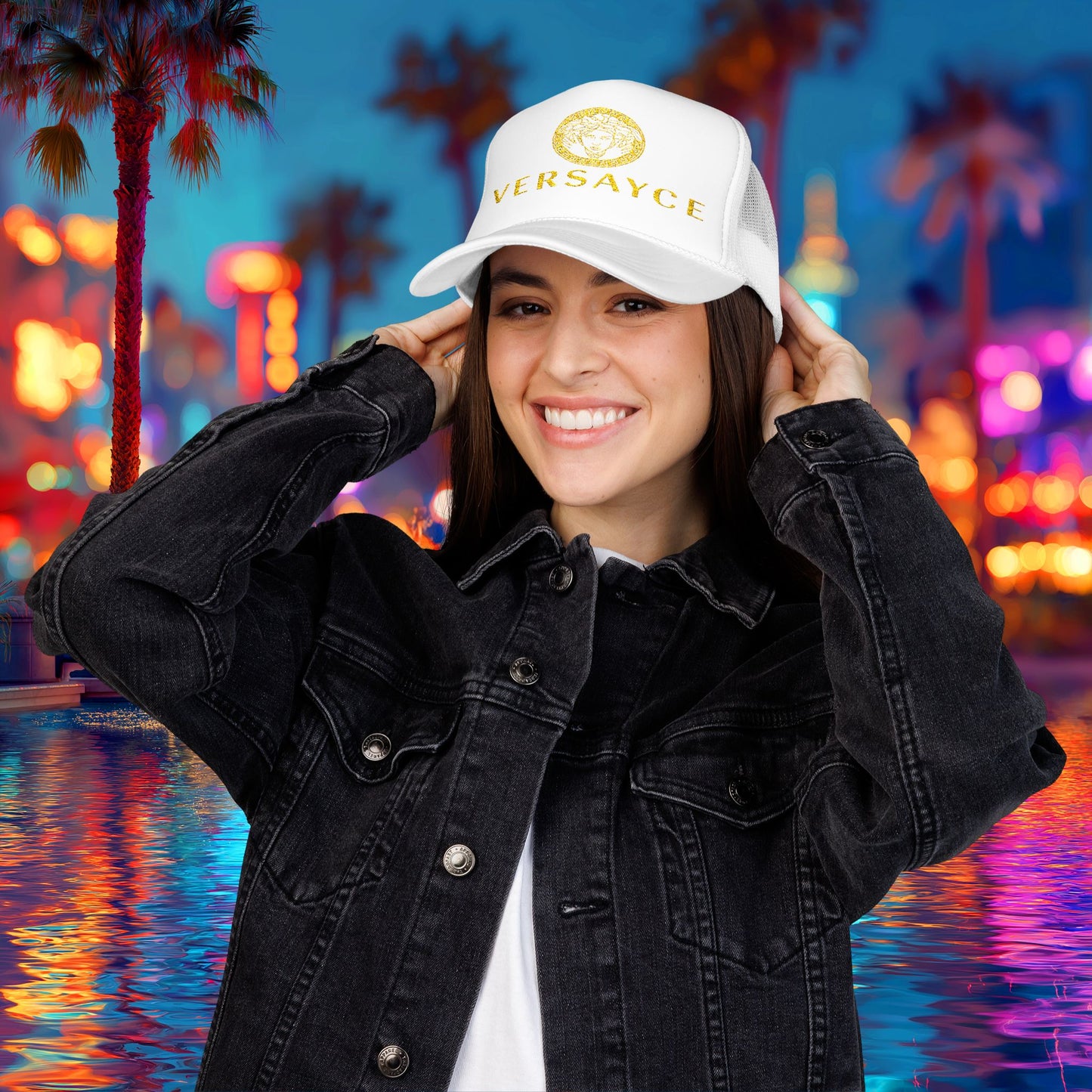 VERSAYCE Gold Logo Embroidered Trucker Hat