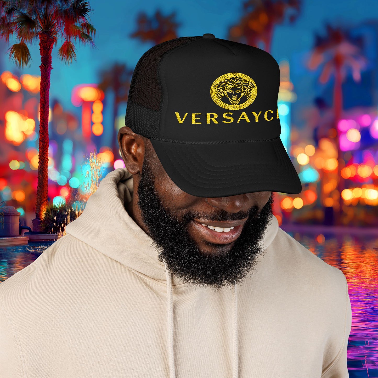 VERSAYCE Gold Logo Embroidered Trucker Hat