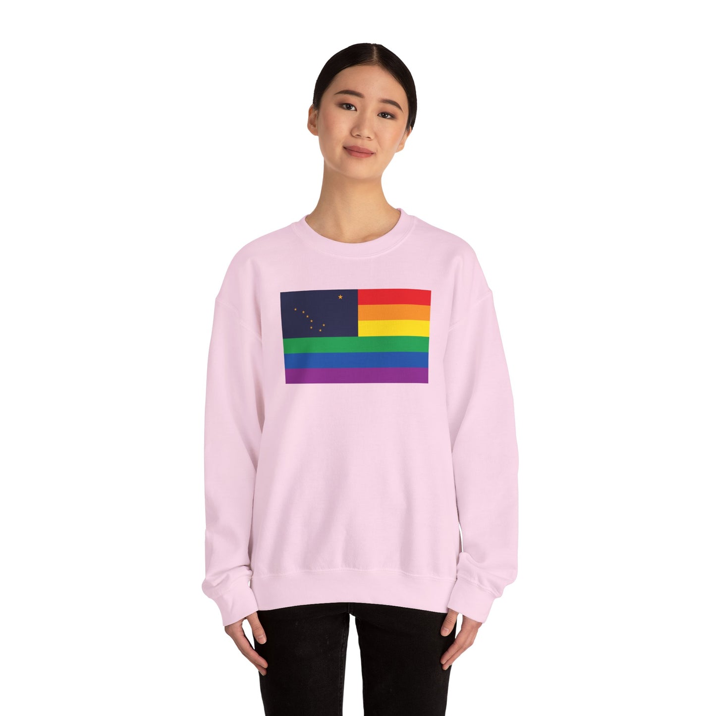 Alaska Rainbow Pride Flag Unisex Crewneck Sweatshirt—White, Black or Light Pink
