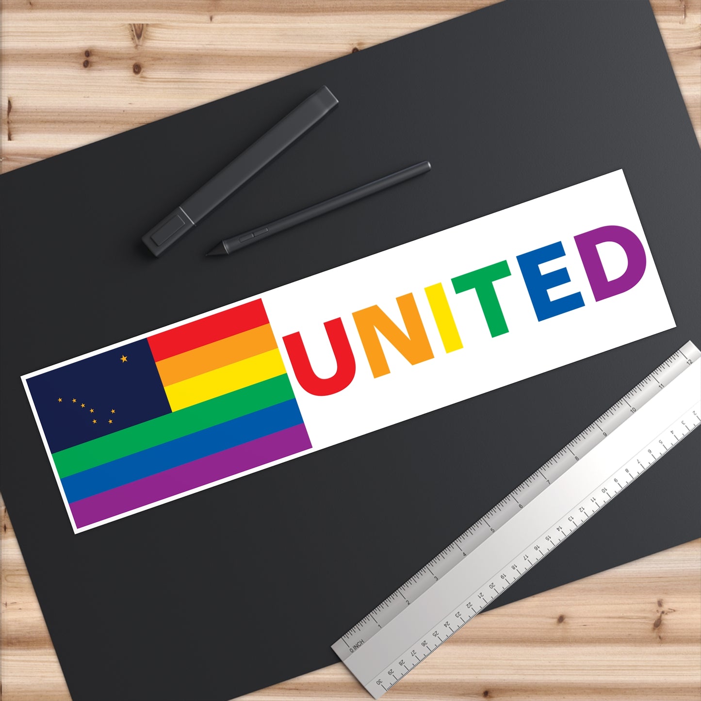 Alaska Rainbow Pride Flag "UNITED" Bumper Sticker