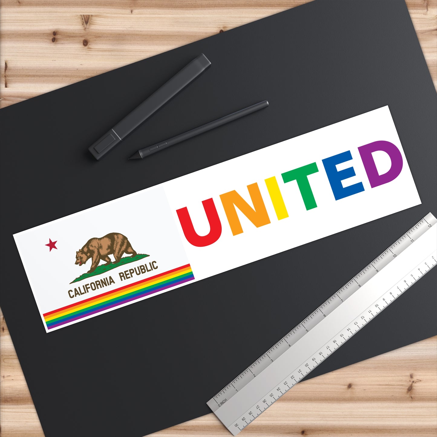California Rainbow Pride Flag "UNITED" Bumper Sticker