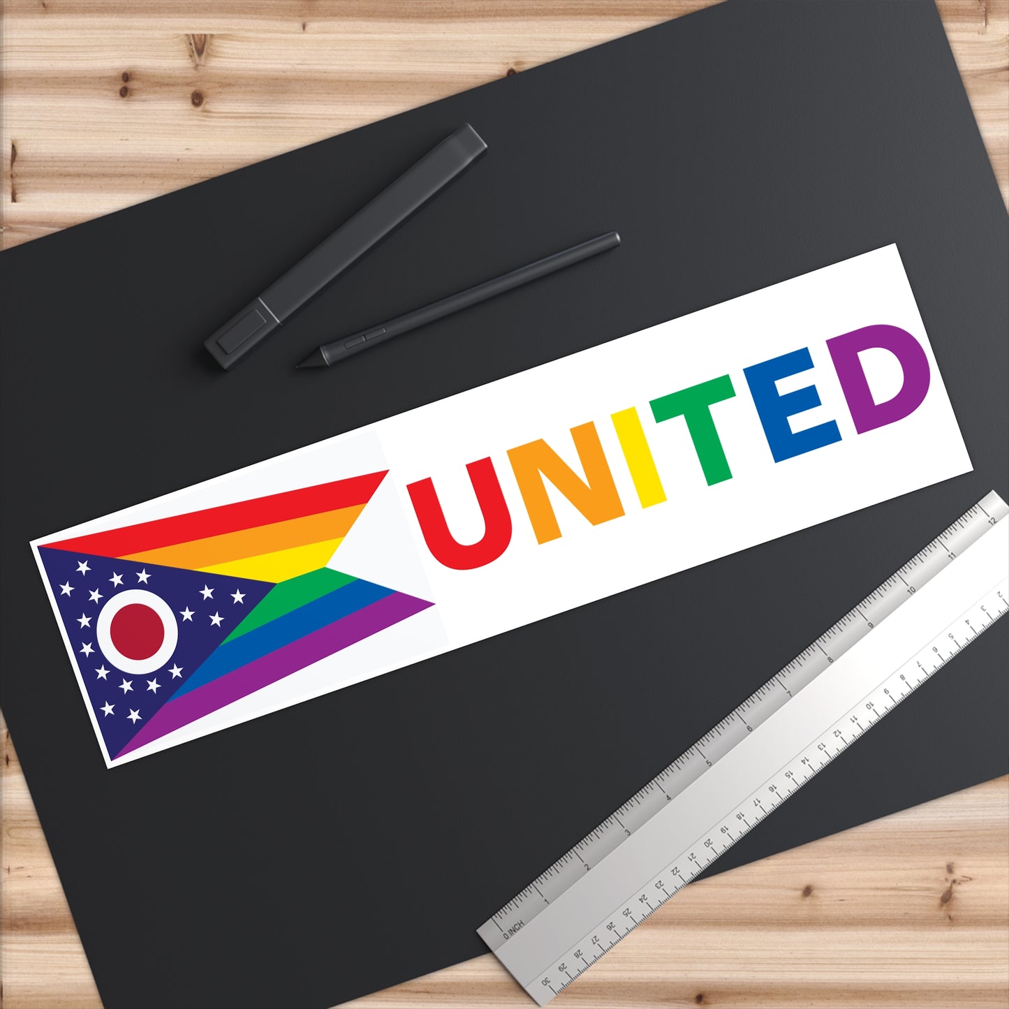 Ohio Rainbow Pride Flag "UNITED" Bumper Sticker