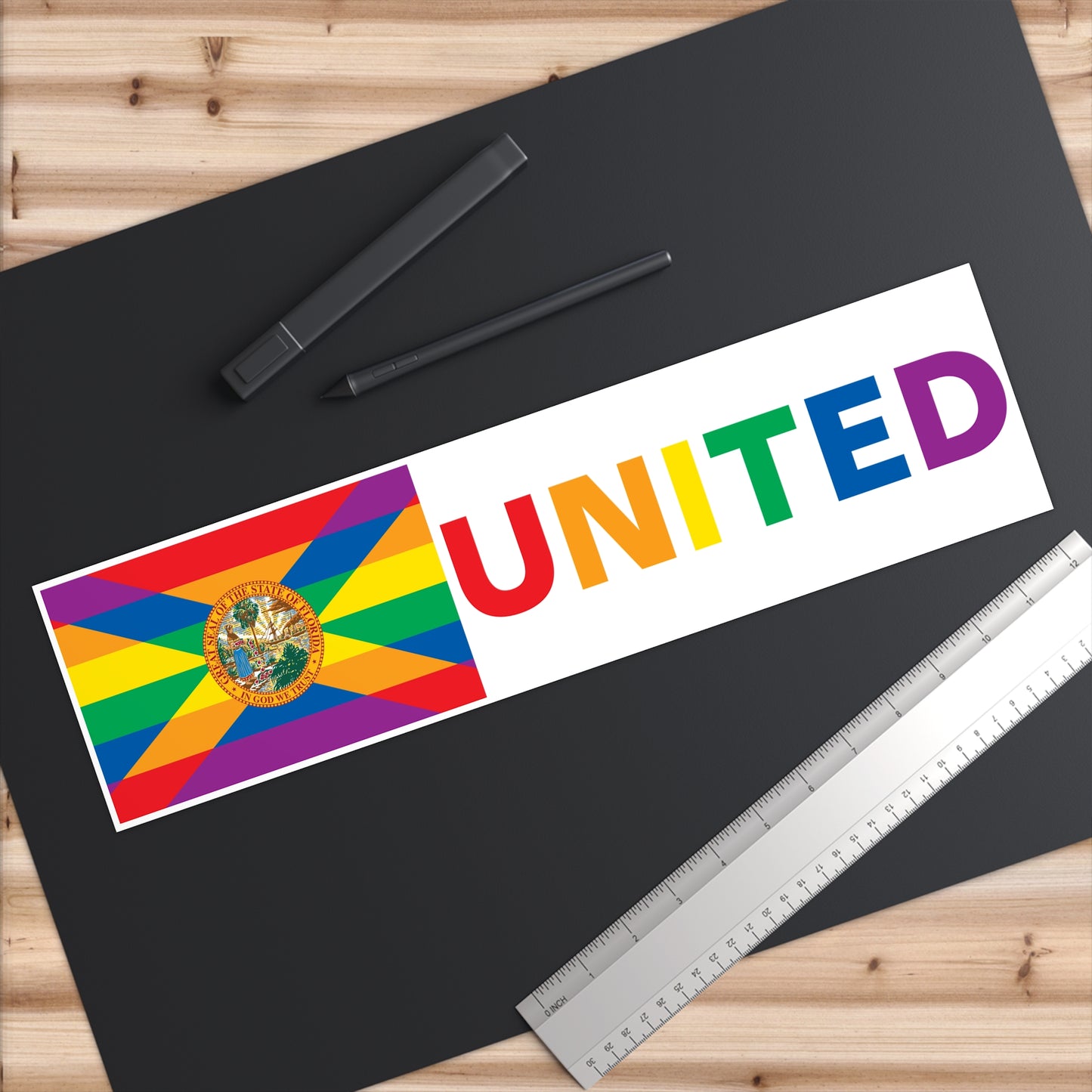 Florida Rainbow Pride Flag "UNITED" Bumper Sticker