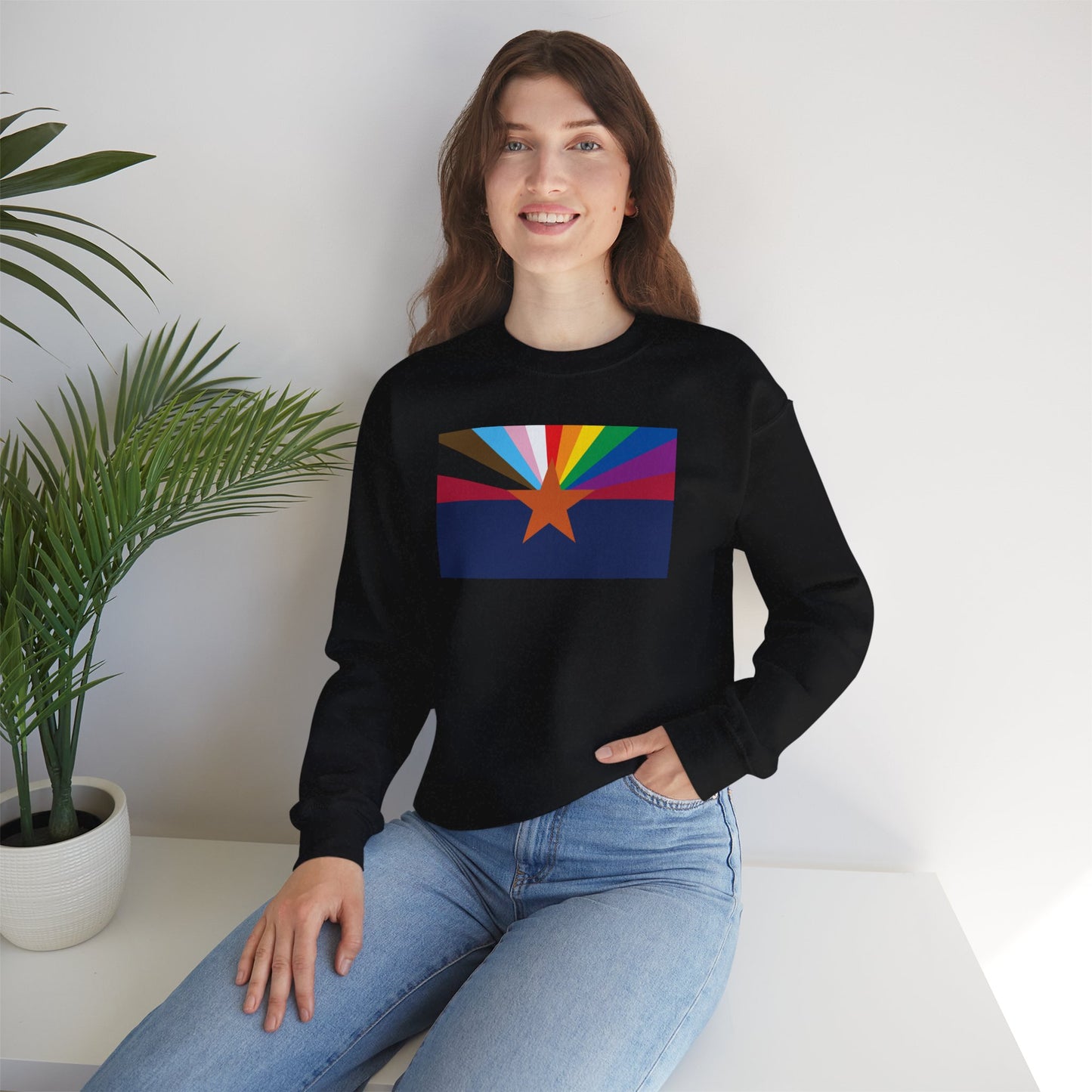 Arizona Rainbow Pride Flag Unisex Crewneck Sweatshirt—White, Black or Light Pink