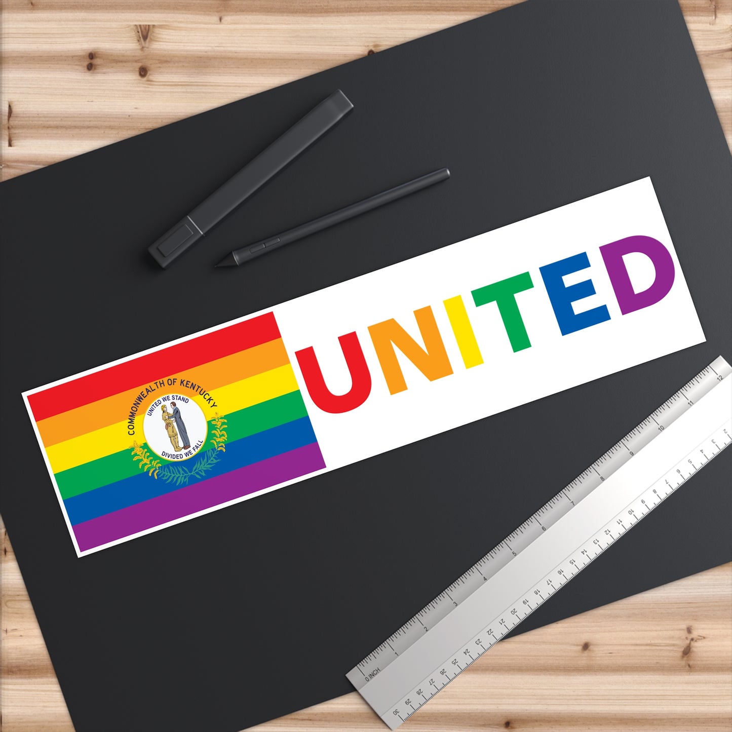 Kentucky Rainbow Pride Flag "UNITED" Bumper Sticker