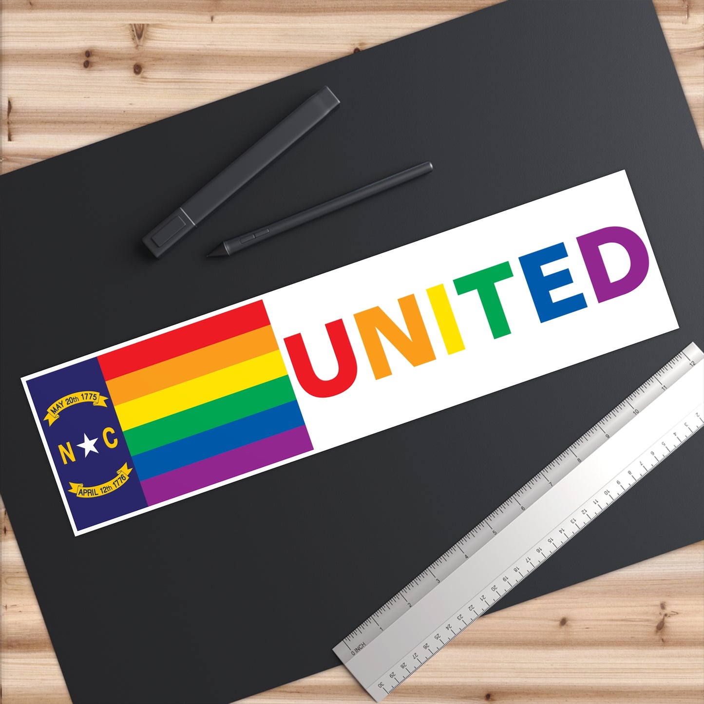 North Carolina Rainbow Pride Flag "UNITED" Bumper Sticker
