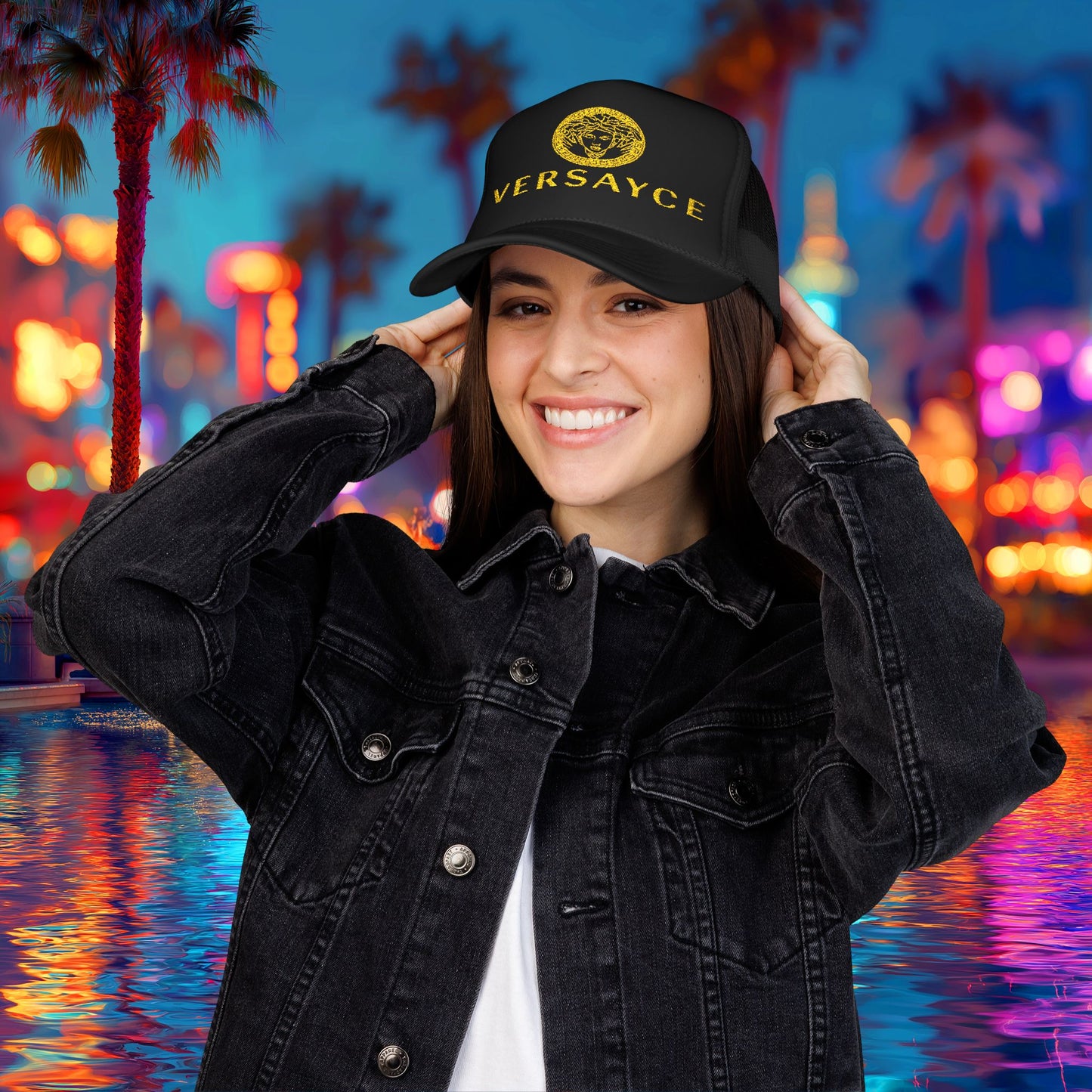VERSAYCE Gold Logo Embroidered Trucker Hat