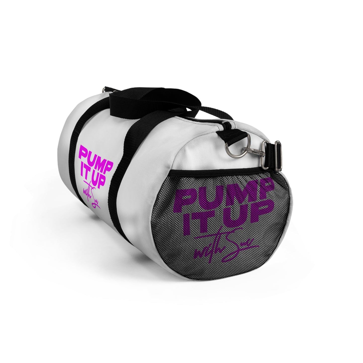 Pump It Up with Sue Duffel Bag - White with Magenta Deco