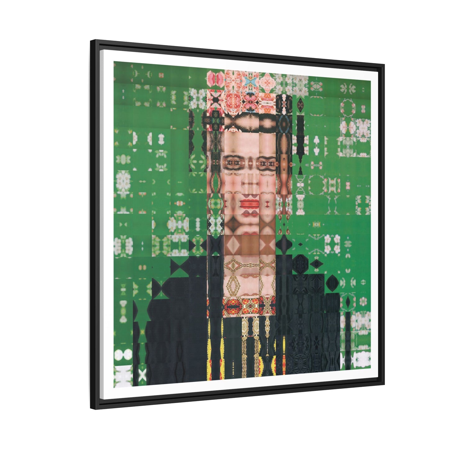 Iconic Feminist Artist Frida Kahlo 1, Abstract Portrait Collage Art — Matte Canvas, Framed (Multi-color options)