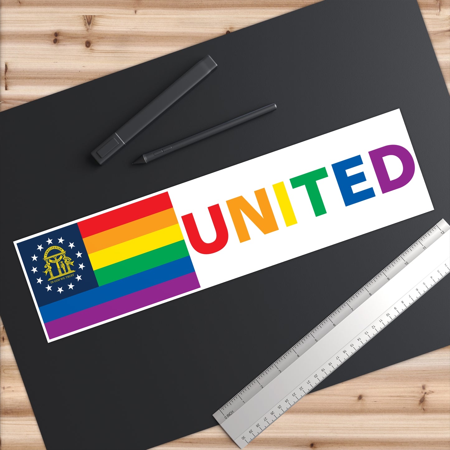 Georgia Rainbow Pride Flag "UNITED" Bumper Sticker