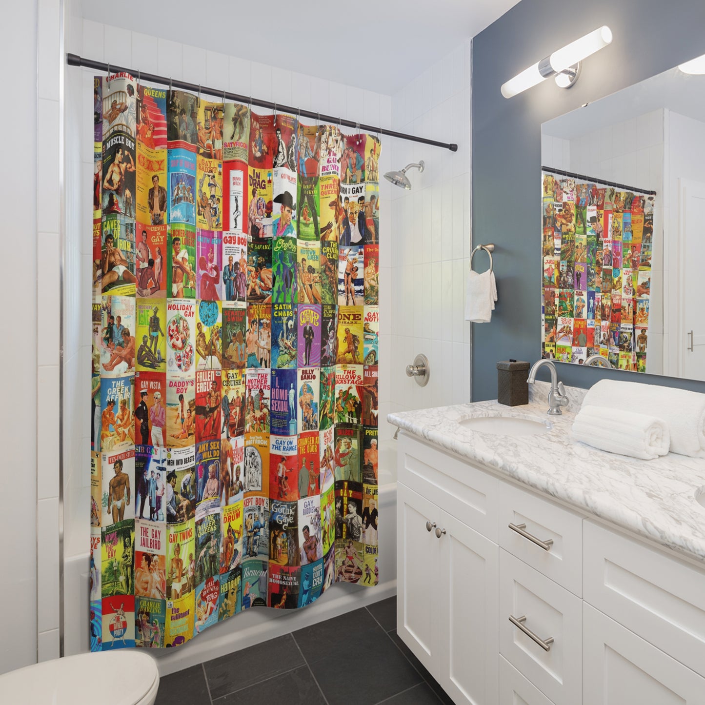 Mid-Century Gay Pulp Fiction Shower Curtain