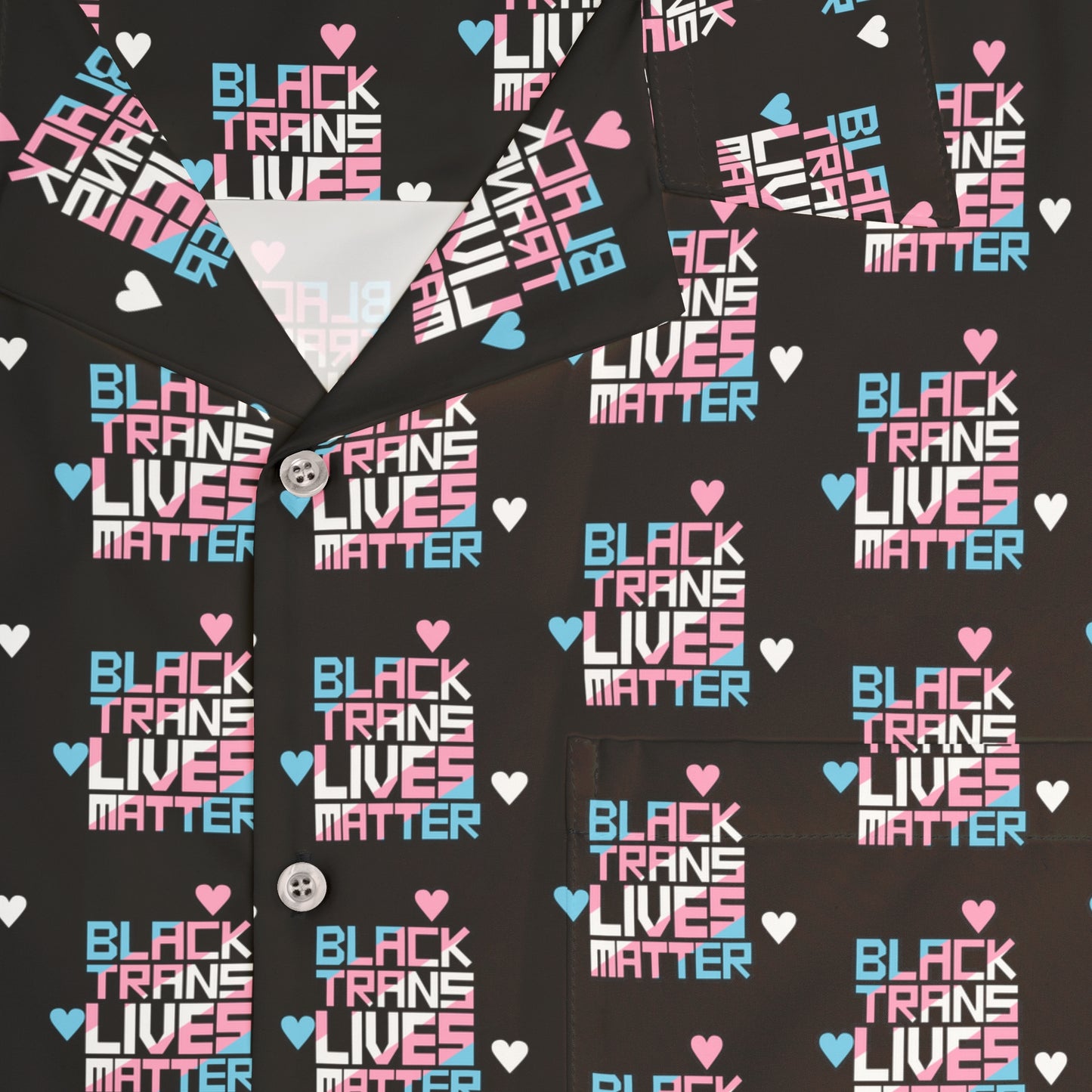 BLACK TRANS LIVES MATTER Retro Hawaiian Shirt Style - San Francisco Tenderloin Deco on Black