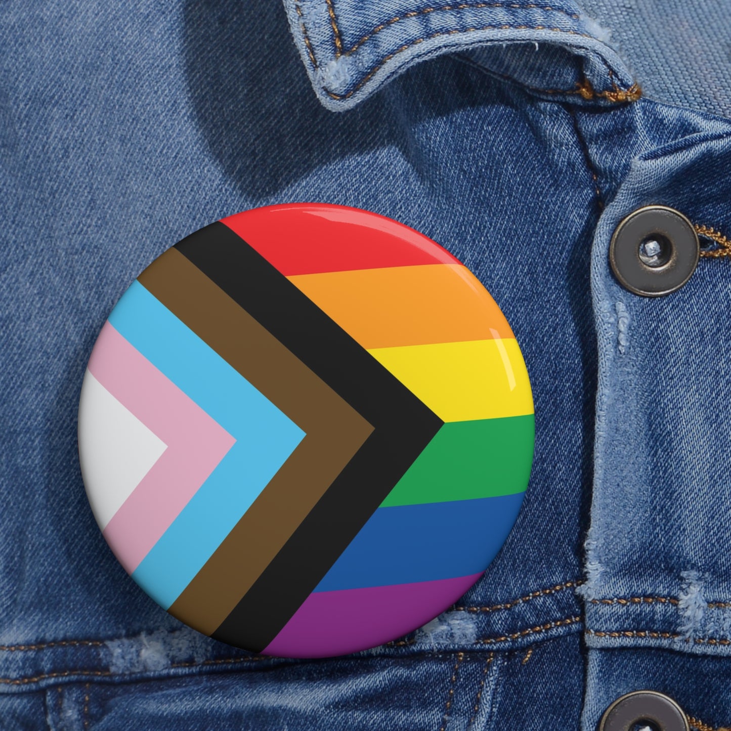 Progress Pride Rainbow Flag Heart Pin Button