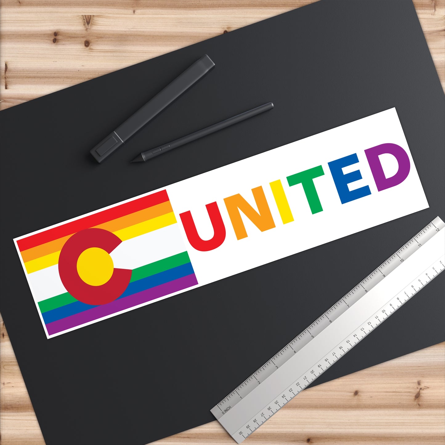Colorado Rainbow Pride Flag "UNITED" Bumper Sticker