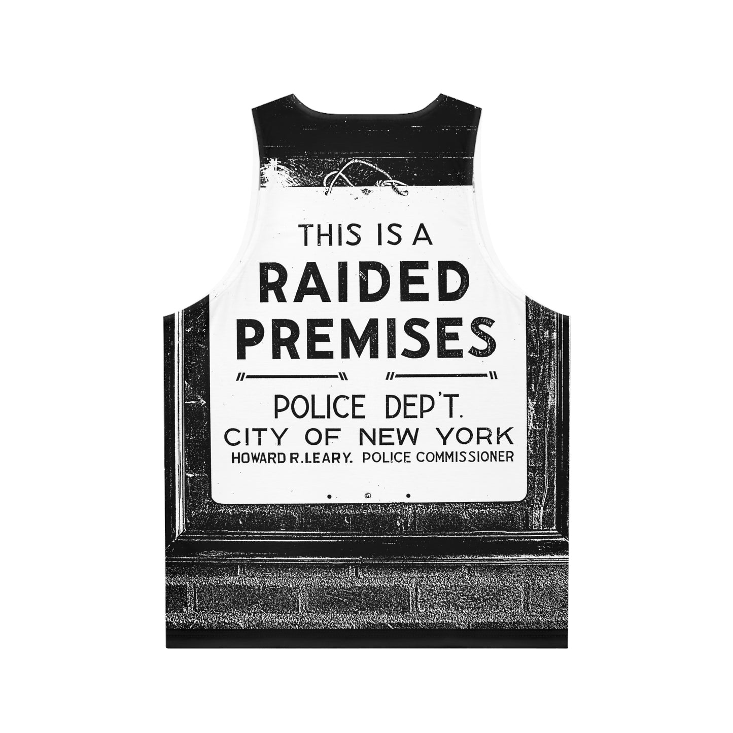 The Stonewall Inn Police Raid Sign Tank Top, Black with White Deco Pattern