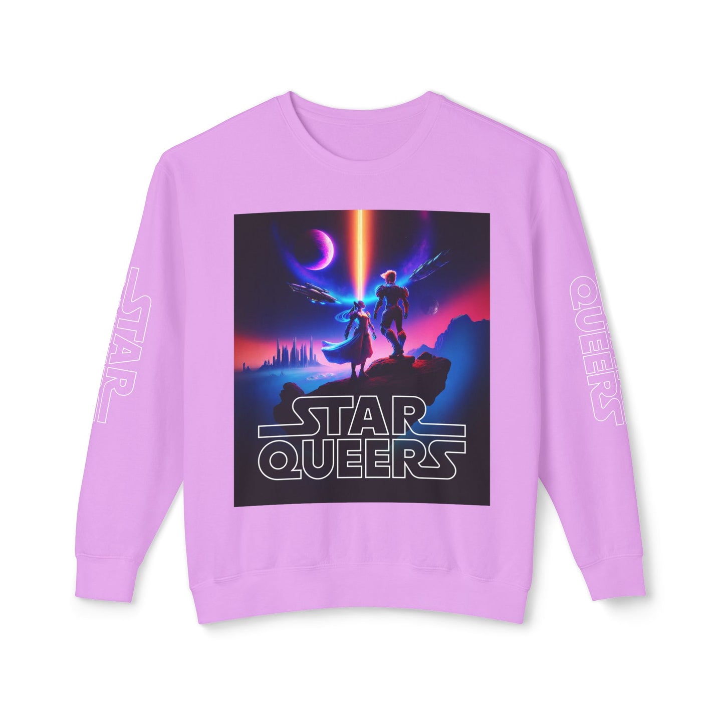 STAR QUEERS Graphic Universal Lightweight Crewneck Sweatshirt - Black and Neon Violet