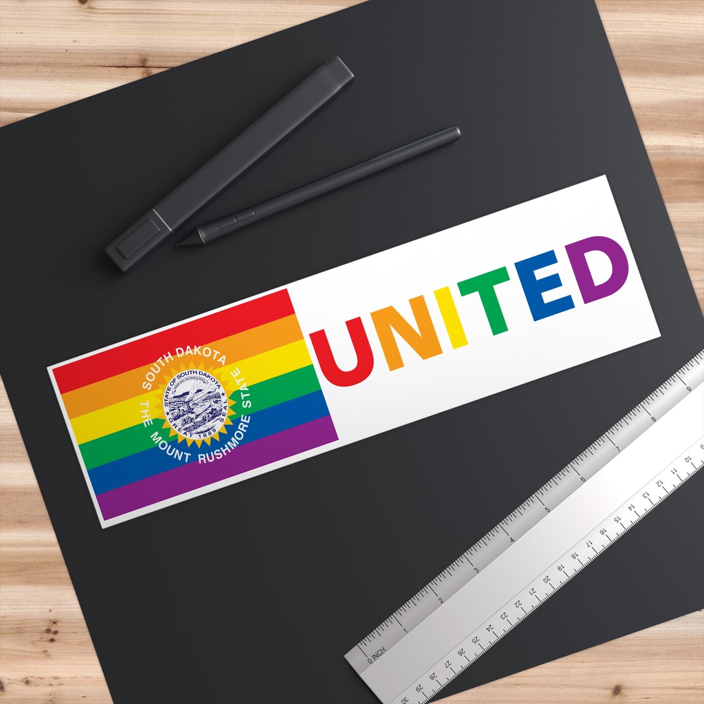 South Dakota Rainbow Pride Flag "UNITED" Bumper Sticker