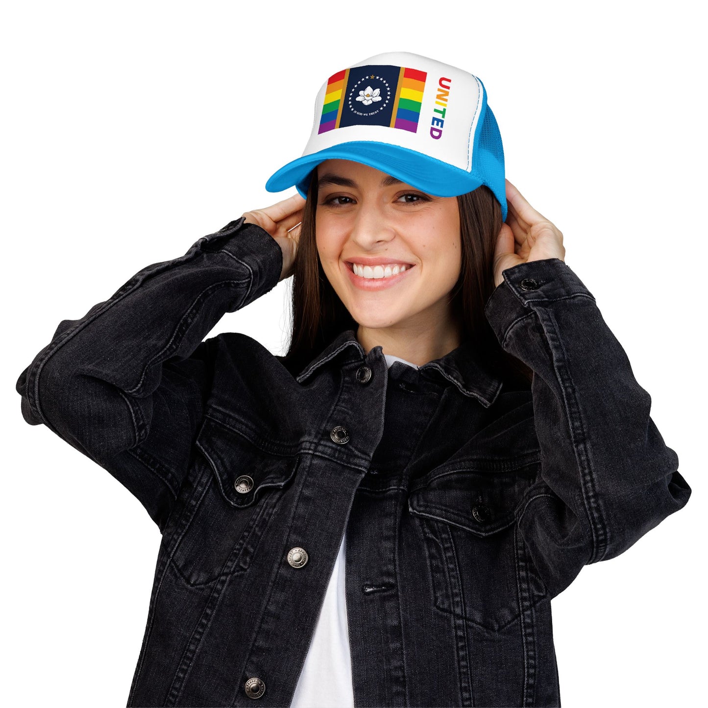 Mississippi Rainbow Pride Flag "UNITED" Printed Foam Trucker Hat, Several Color Options