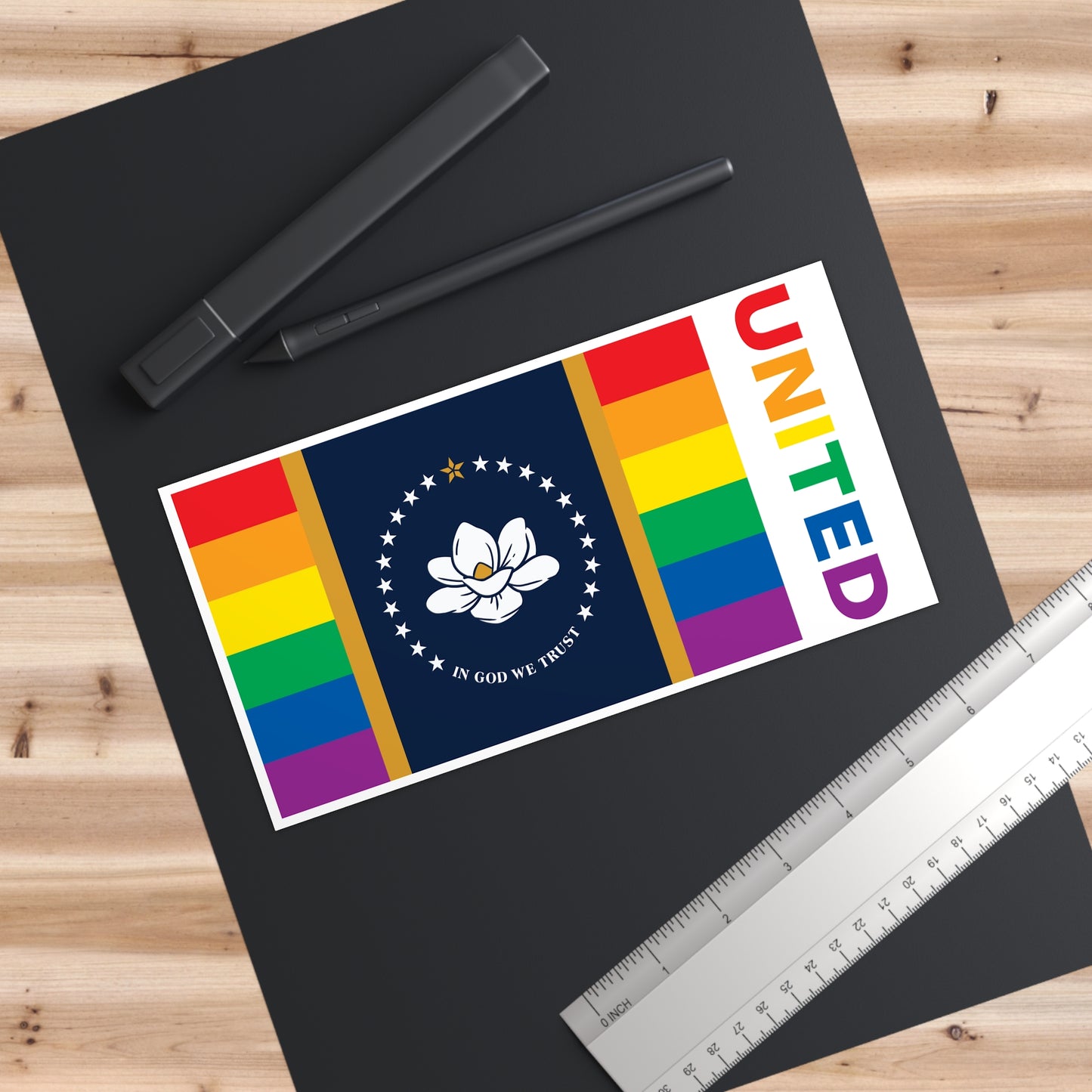 Mississippi Rainbow Pride Flag "UNITED" Bumper Sticker