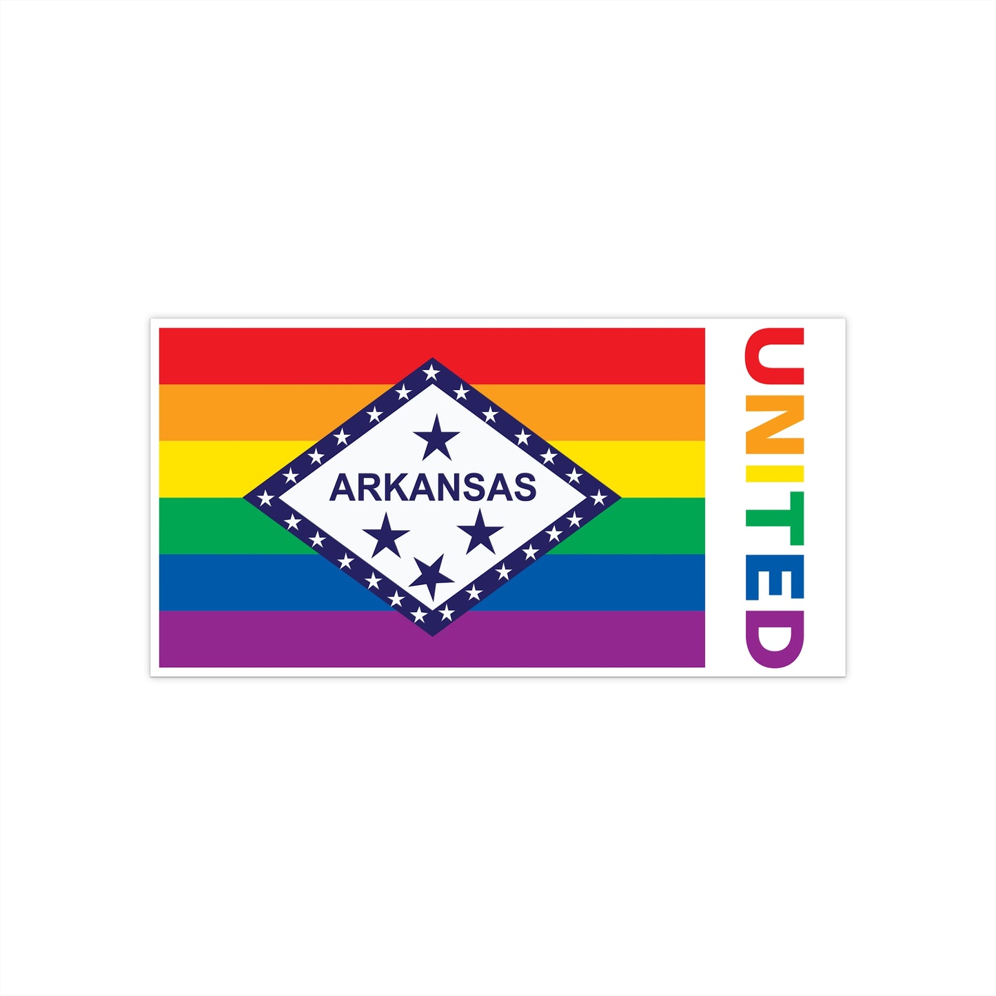 Arkansas Rainbow Pride Flag "UNITED" Bumper Sticker