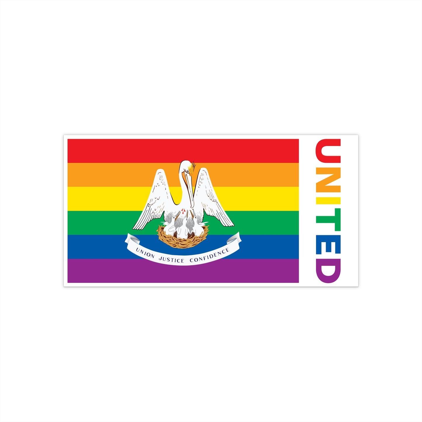Louisiana Rainbow Pride Flag "UNITED" Bumper Sticker