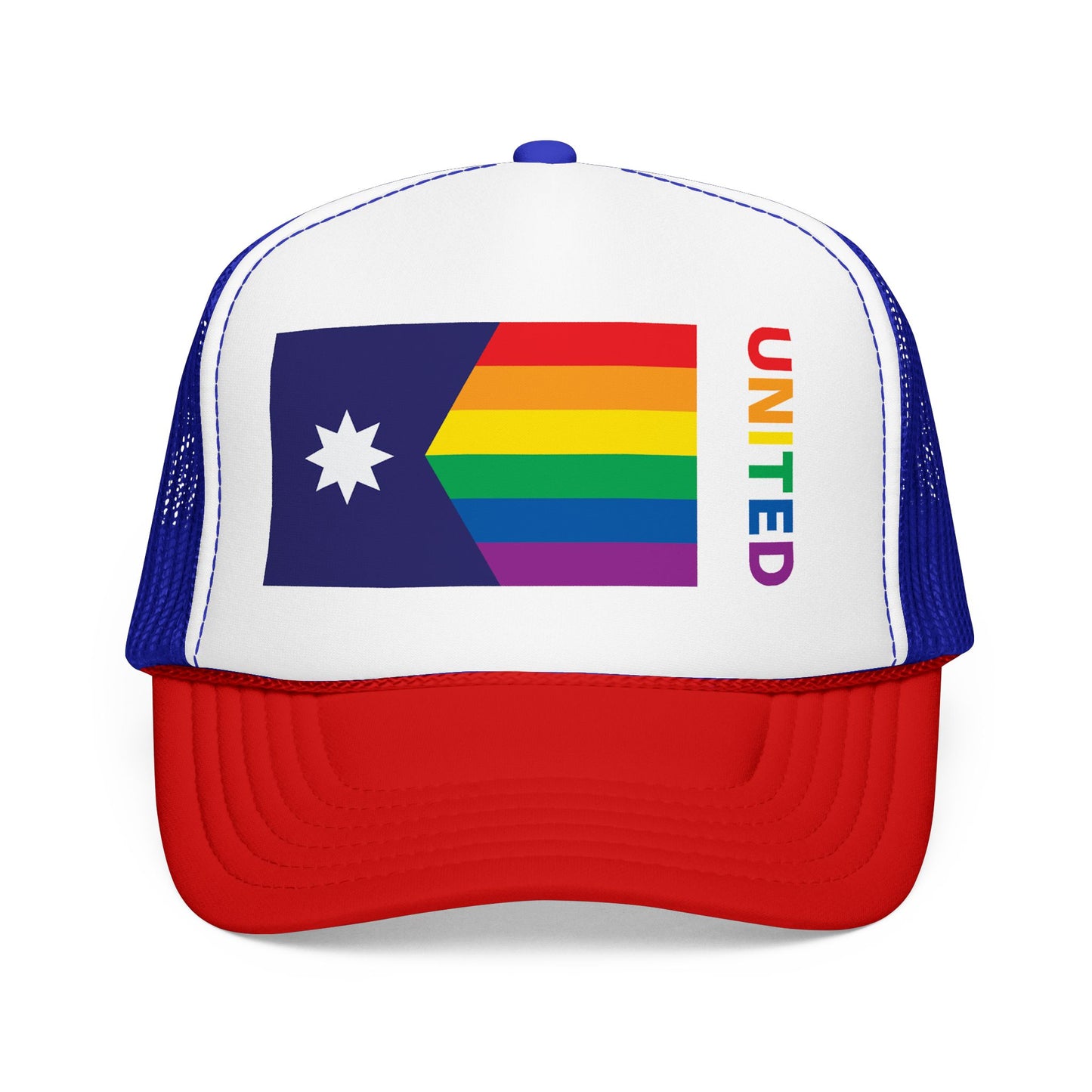 Minnesota Rainbow Pride Flag "UNITED" Printed Foam Trucker Hat, Several Color Options