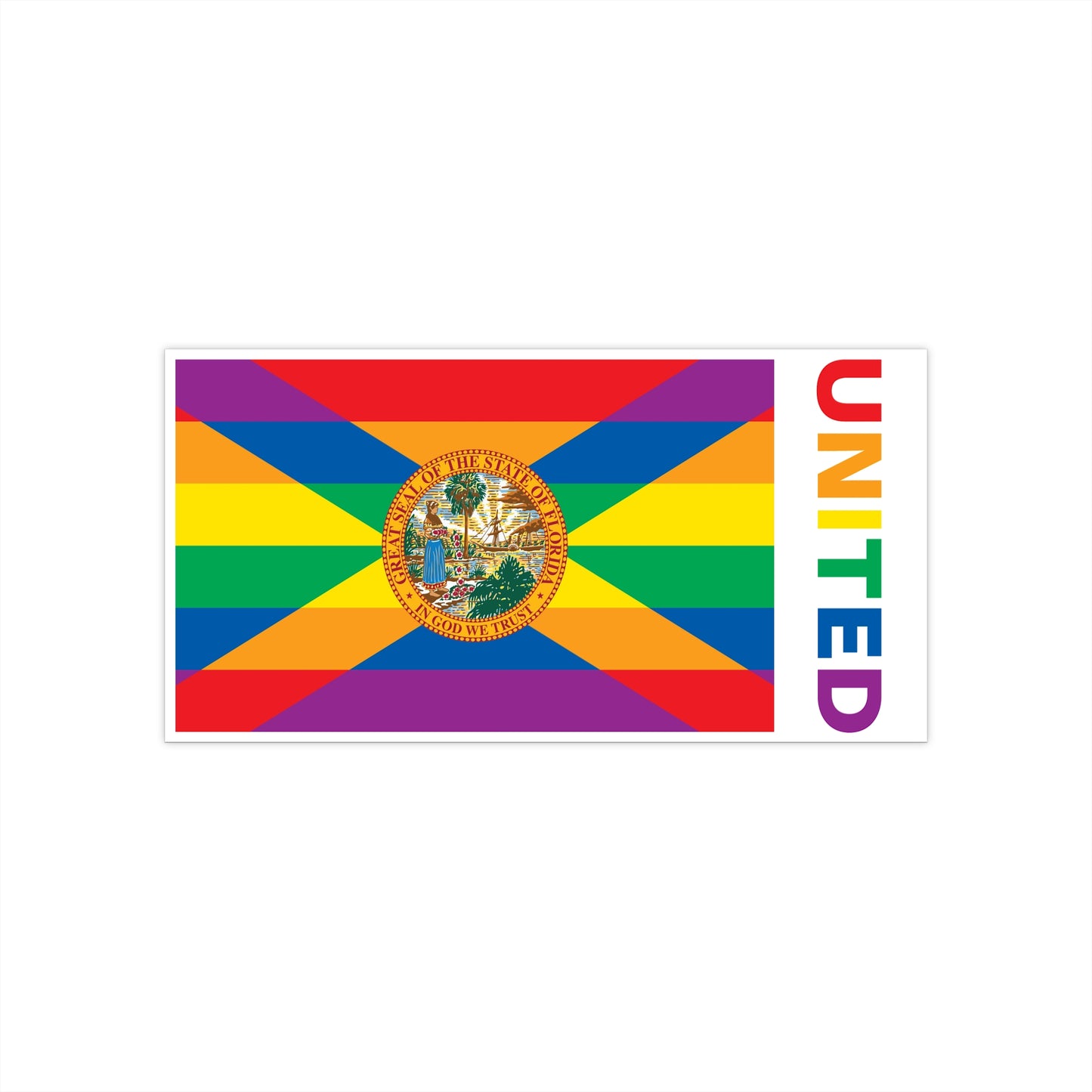 Florida Rainbow Pride Flag "UNITED" Bumper Sticker