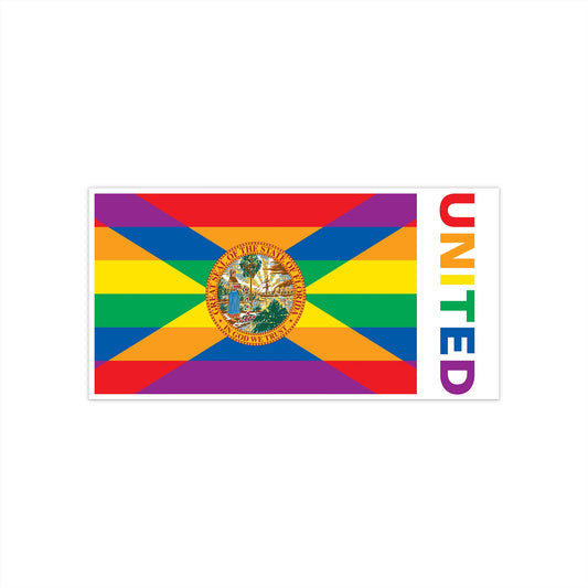 Florida Rainbow Pride Flag "UNITED" Bumper Sticker