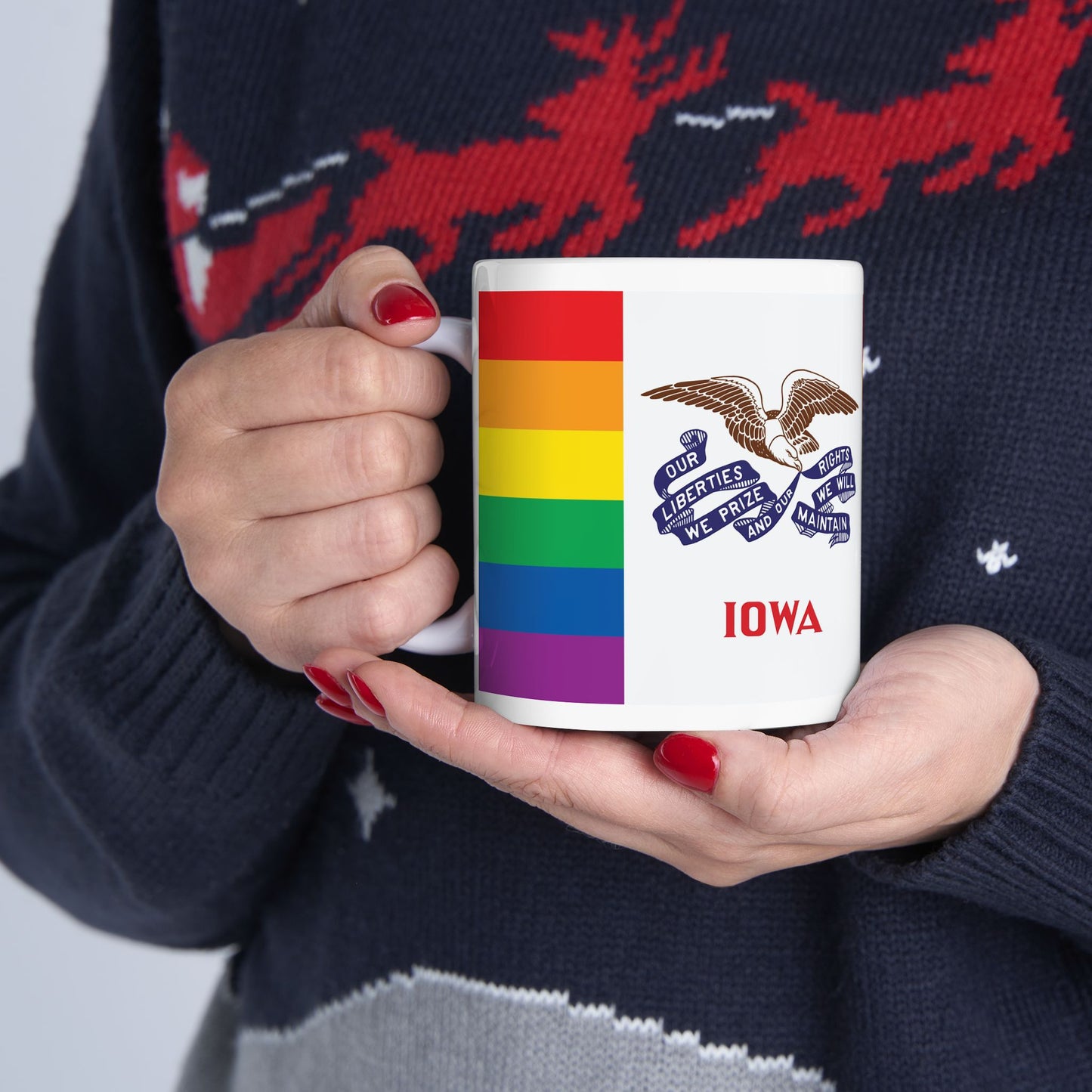 Iowa Rainbow Pride Flag "UNITED" Ceramic Mug