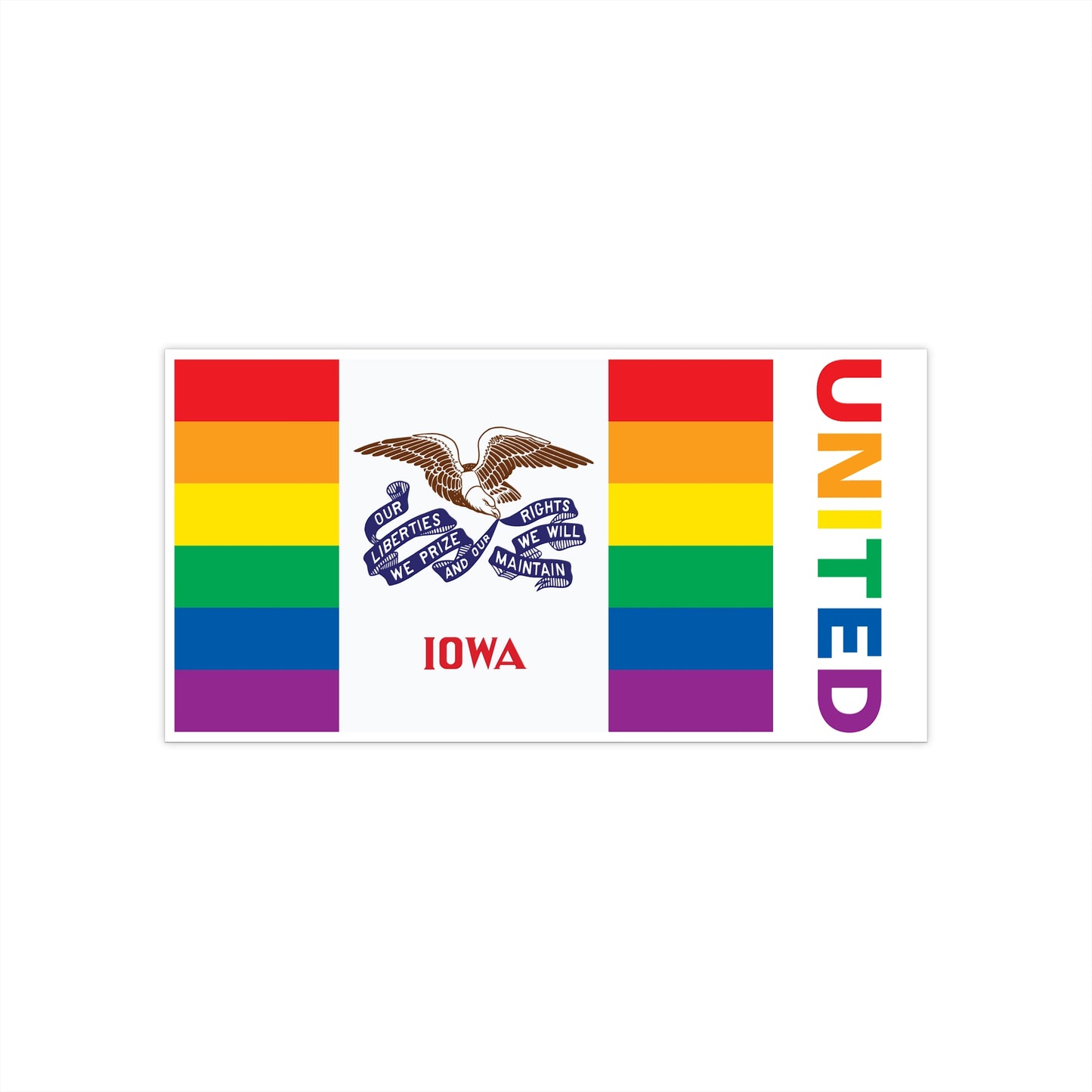 Iowa Rainbow Pride Flag "UNITED" Bumper Sticker