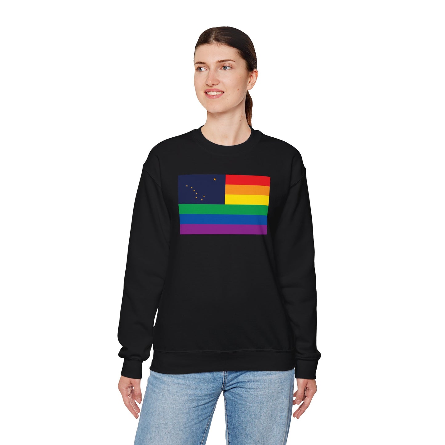 Alaska Rainbow Pride Flag Unisex Crewneck Sweatshirt—White, Black or Light Pink