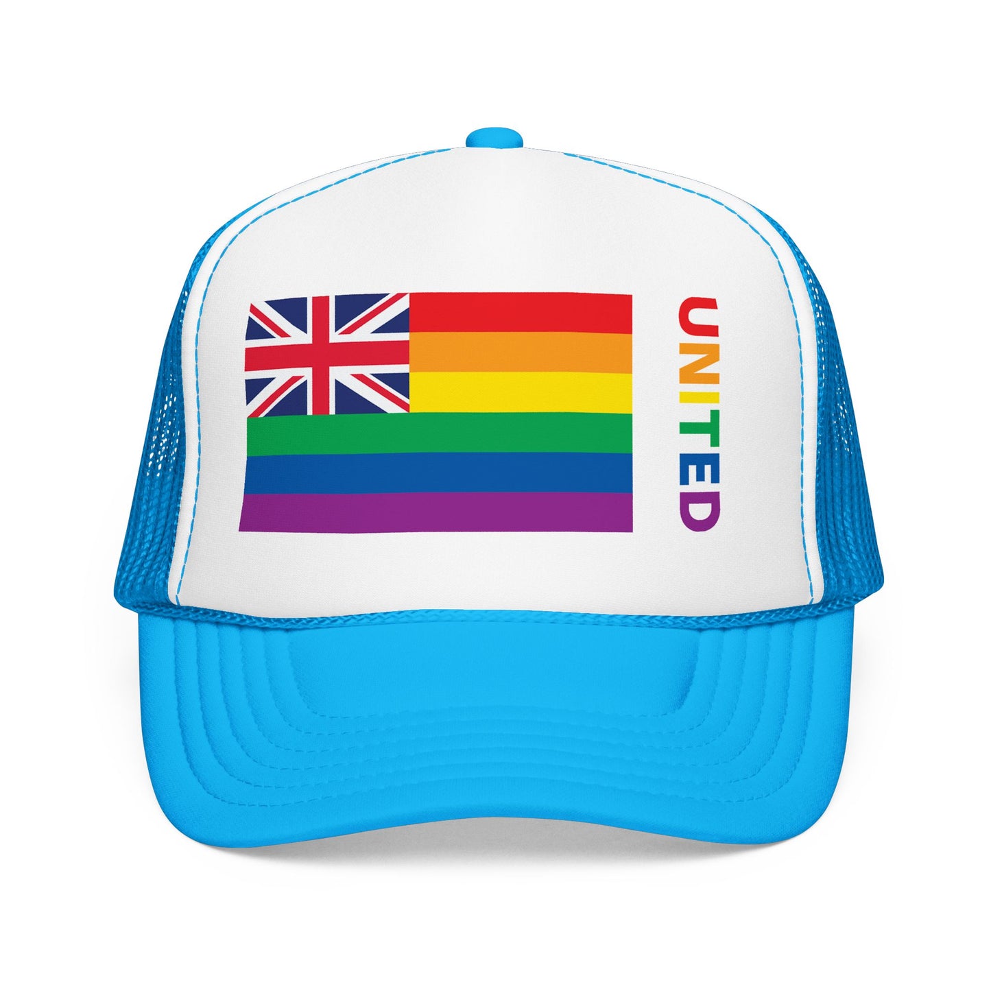 Hawai'i Rainbow Pride Flag "UNITED" Printed Foam Trucker Hat, Several Color Options