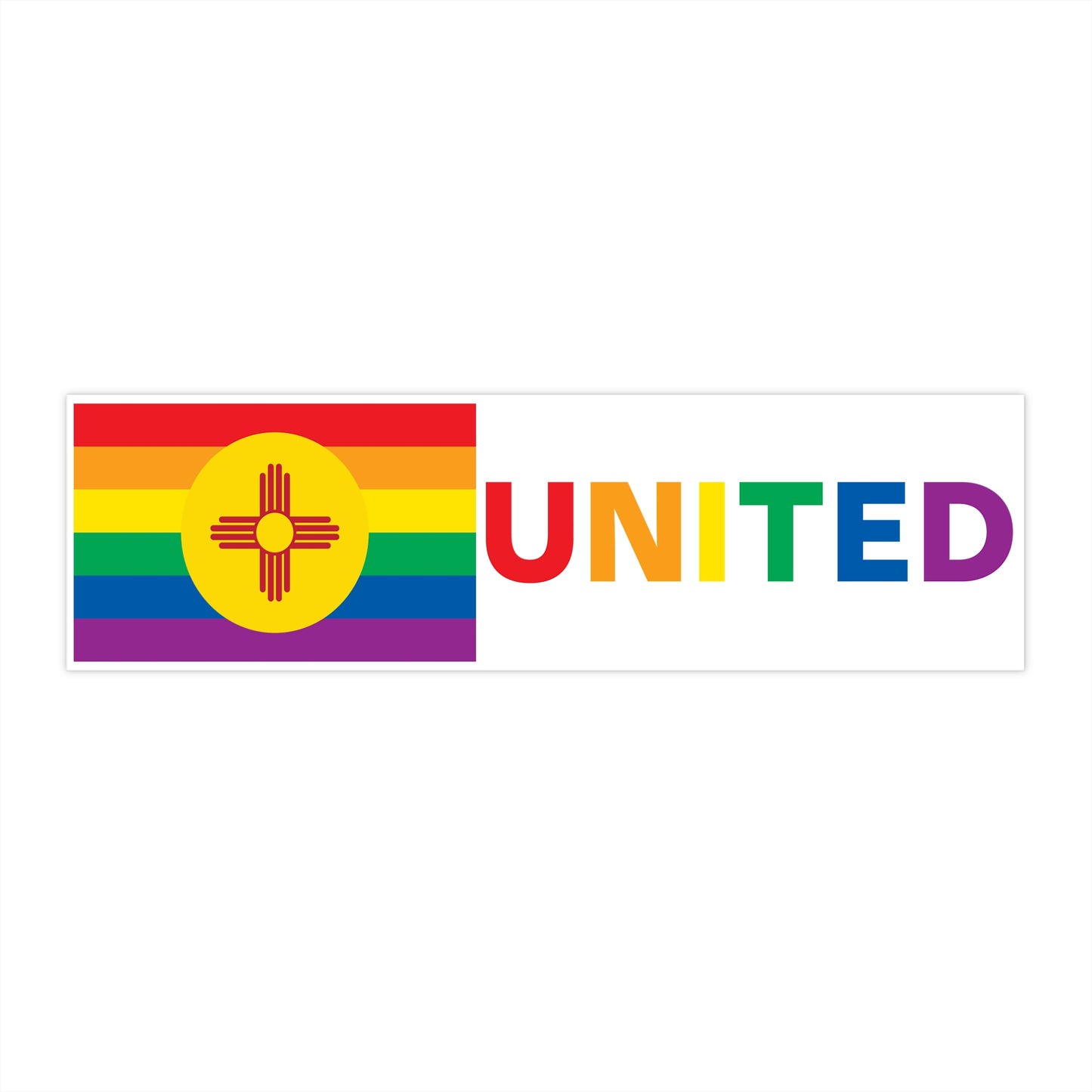 New Mexico Rainbow Pride Flag "UNITED" Bumper Sticker