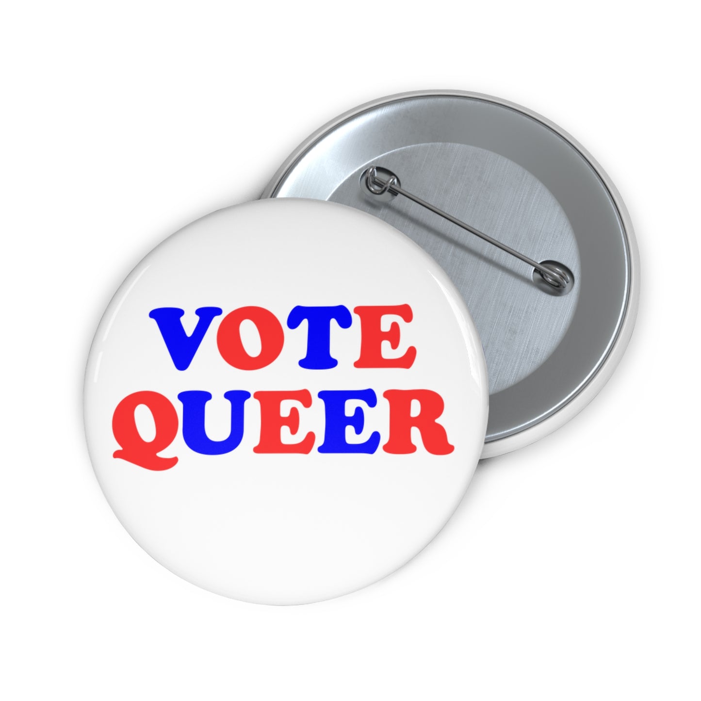 VOTE QUEER Activism Pin Button, Red White and Blue