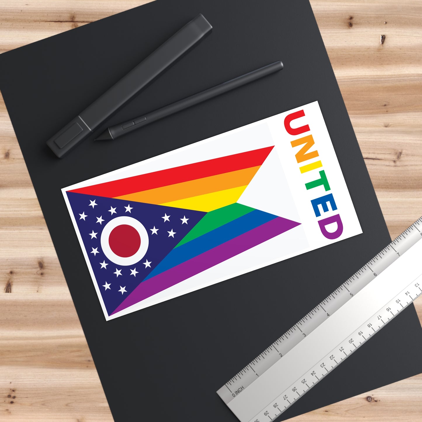 Ohio Rainbow Pride Flag "UNITED" Bumper Sticker