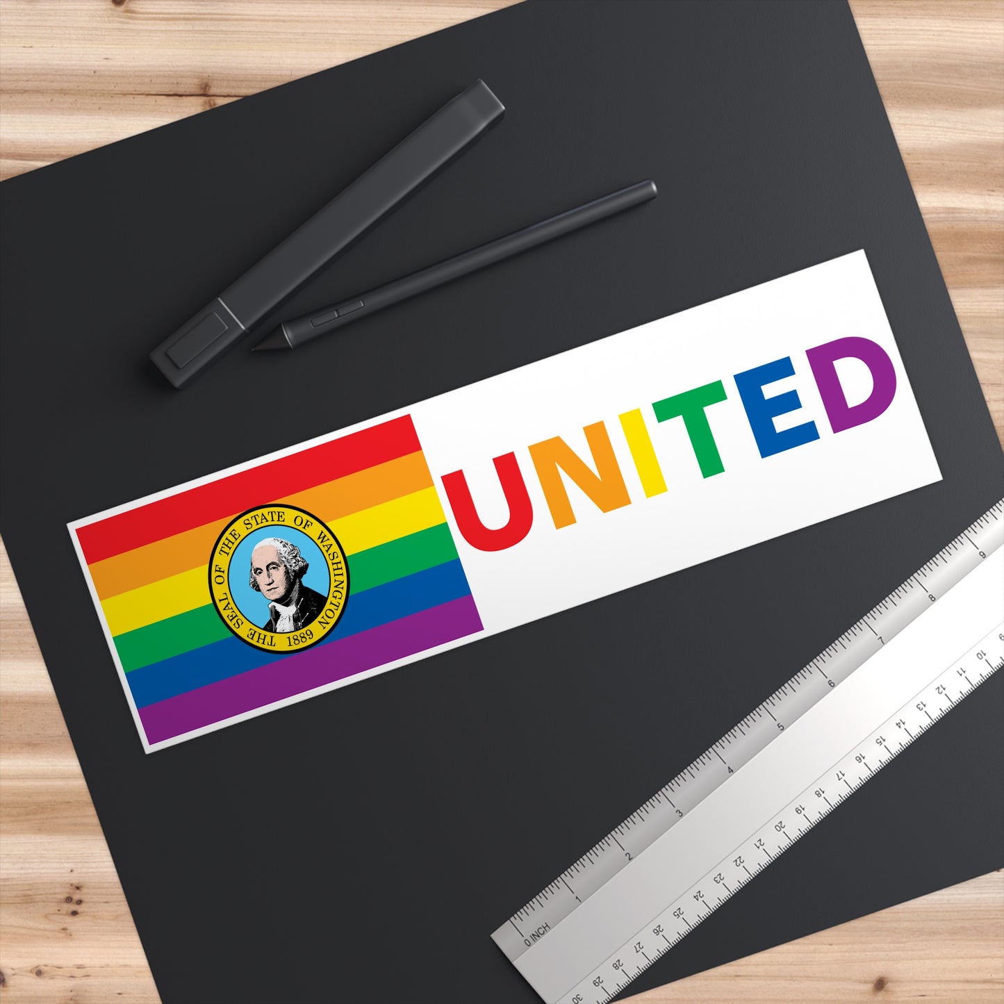 Washington Rainbow Pride Flag "UNITED" Bumper Sticker