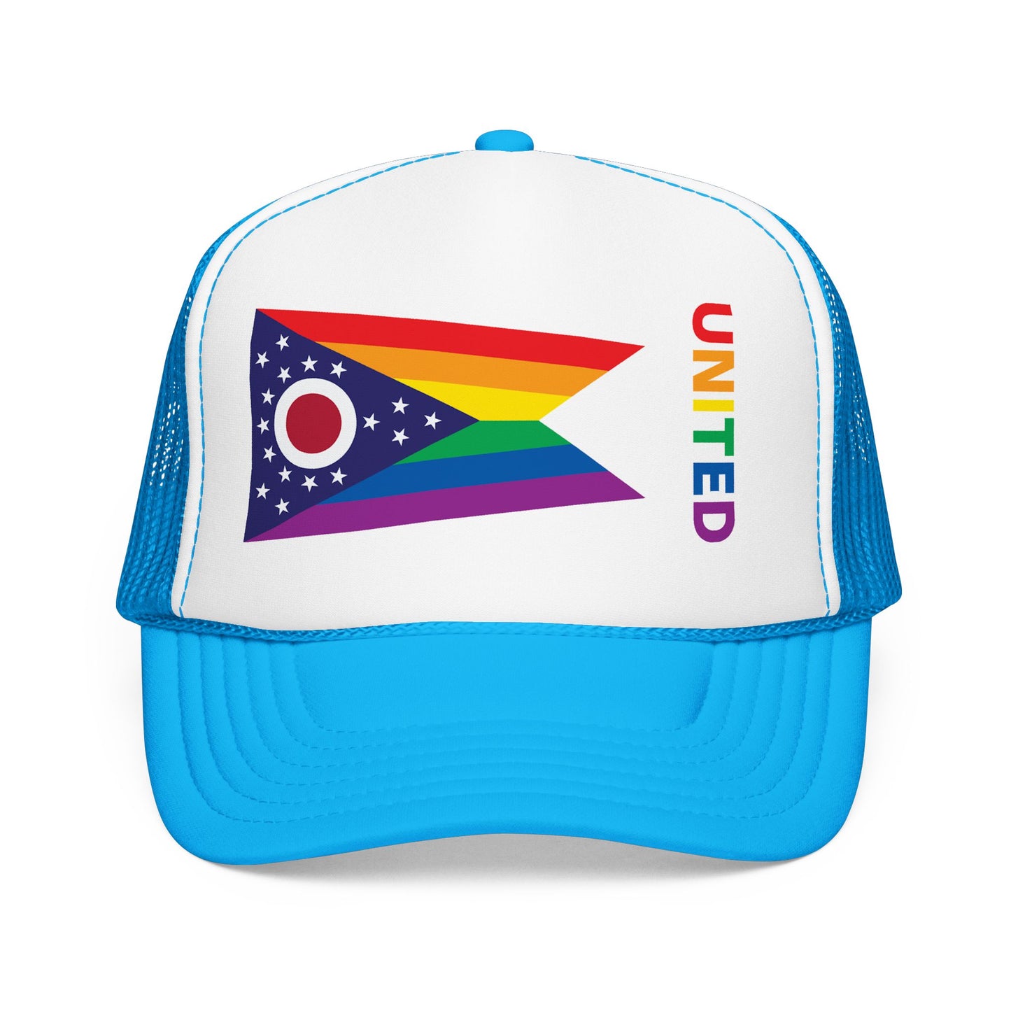 Ohio Rainbow Pride Flag "UNITED" Printed Foam Trucker Hat, Several Color Options