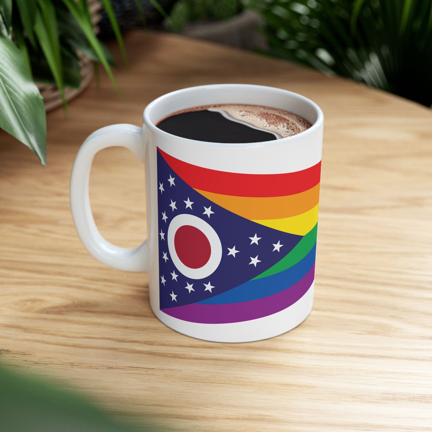 Ohio Rainbow Pride Flag "UNITED" Ceramic Mug