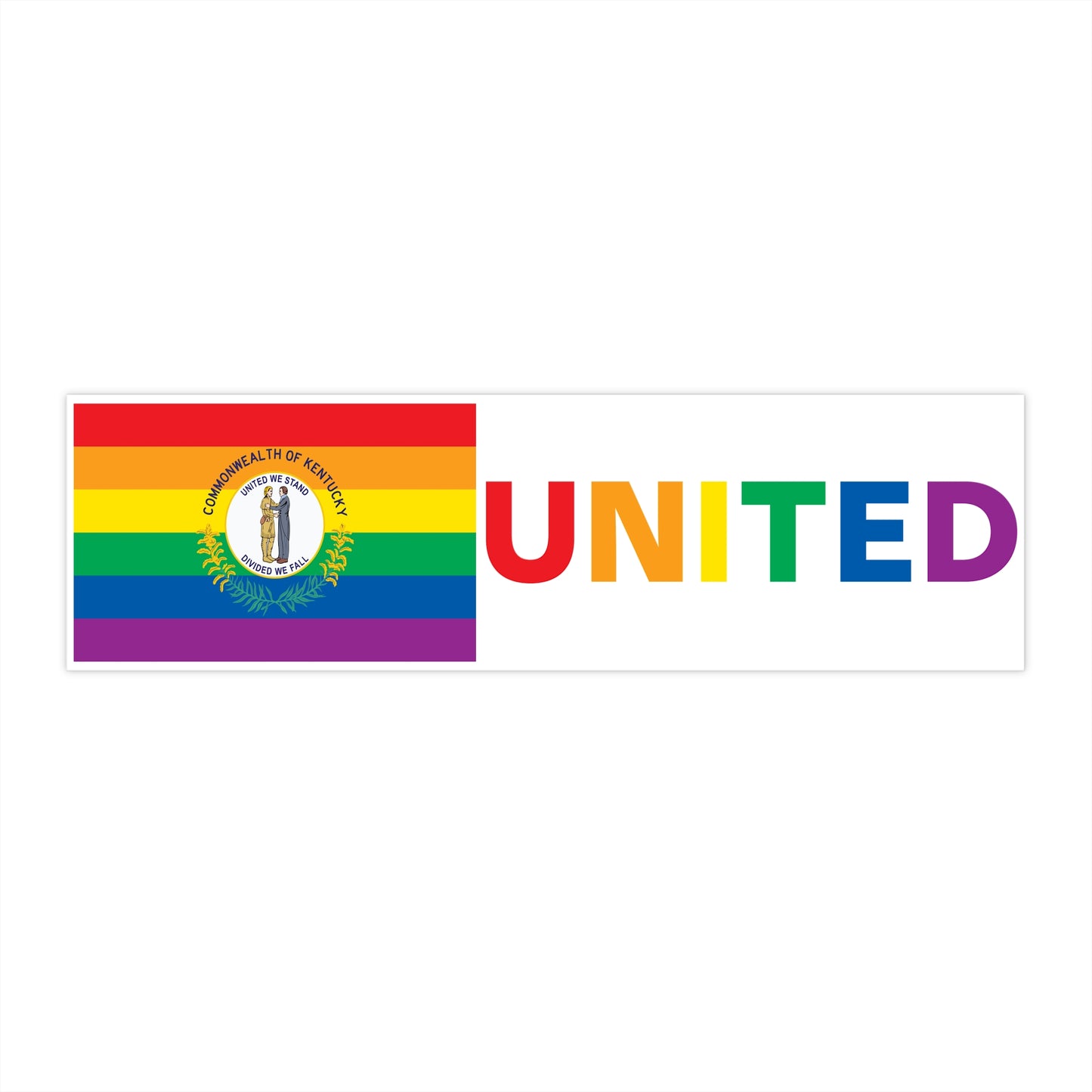 Kentucky Rainbow Pride Flag "UNITED" Bumper Sticker