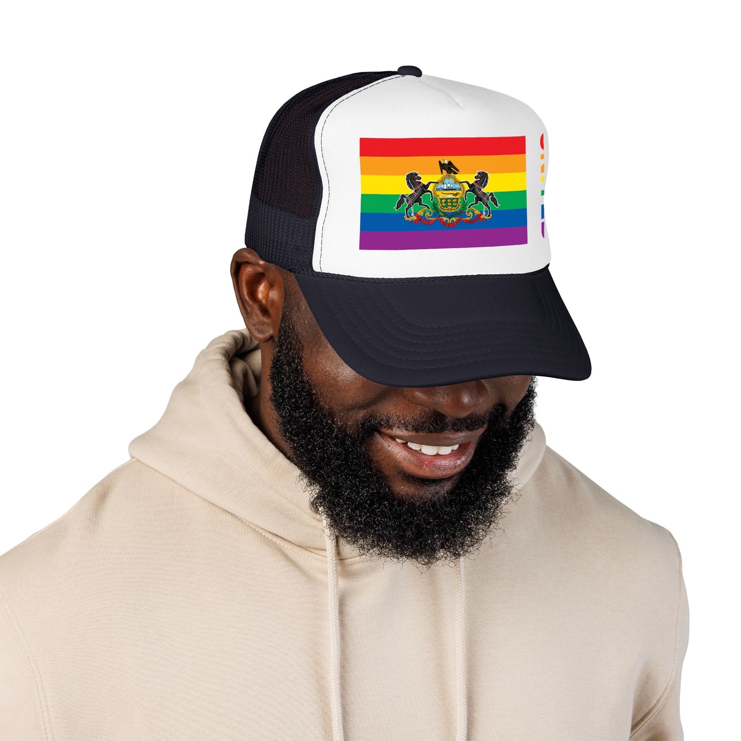 Pennsylvania Rainbow Pride Flag "UNITED" Printed Foam Trucker Hat, Several Color Options