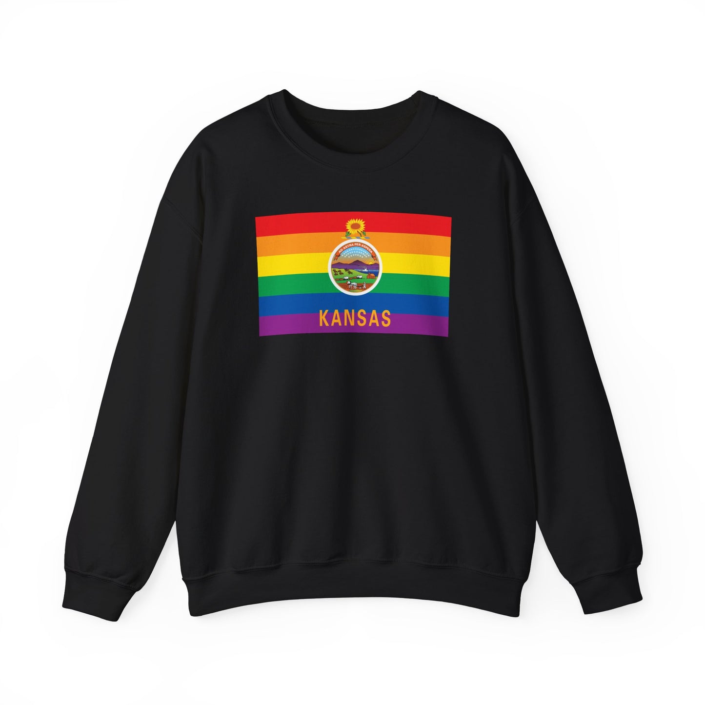 Kansas Rainbow Pride Flag Unisex Crewneck Sweatshirt—White, Black or Light Pink