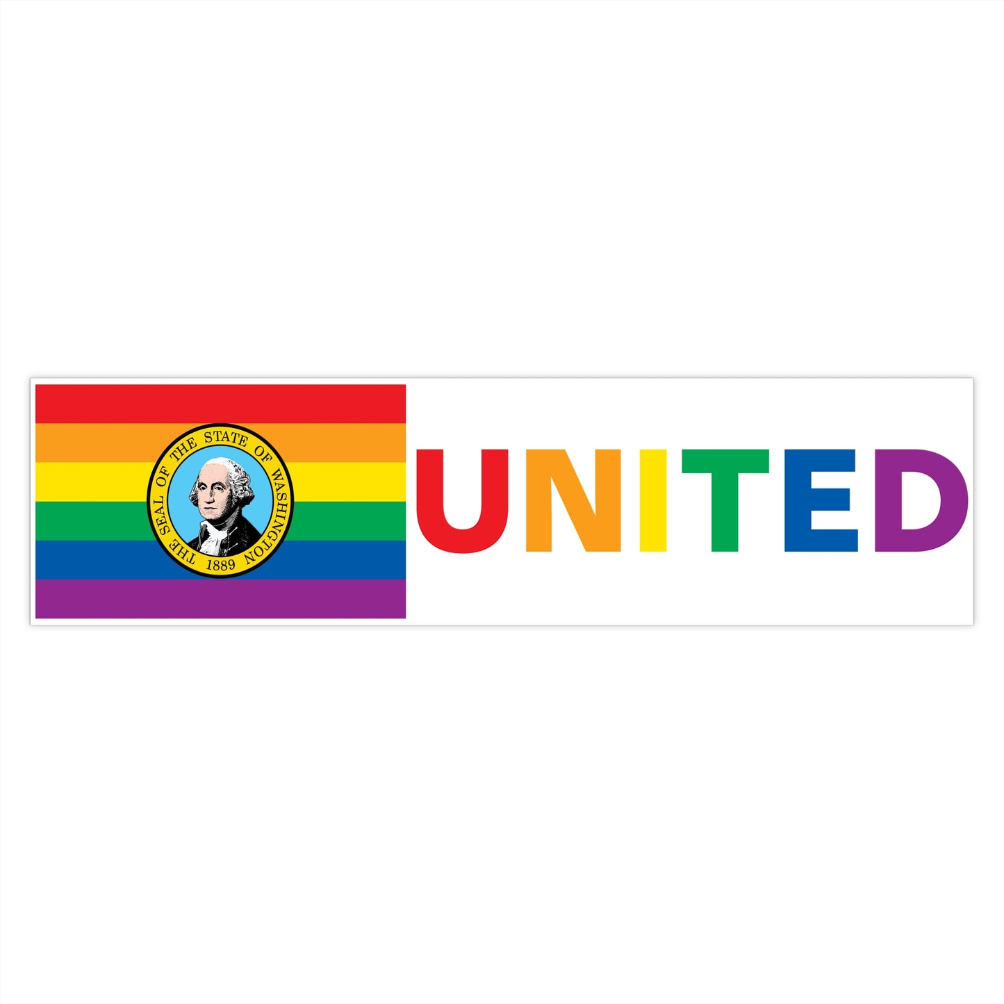 Washington Rainbow Pride Flag "UNITED" Bumper Sticker