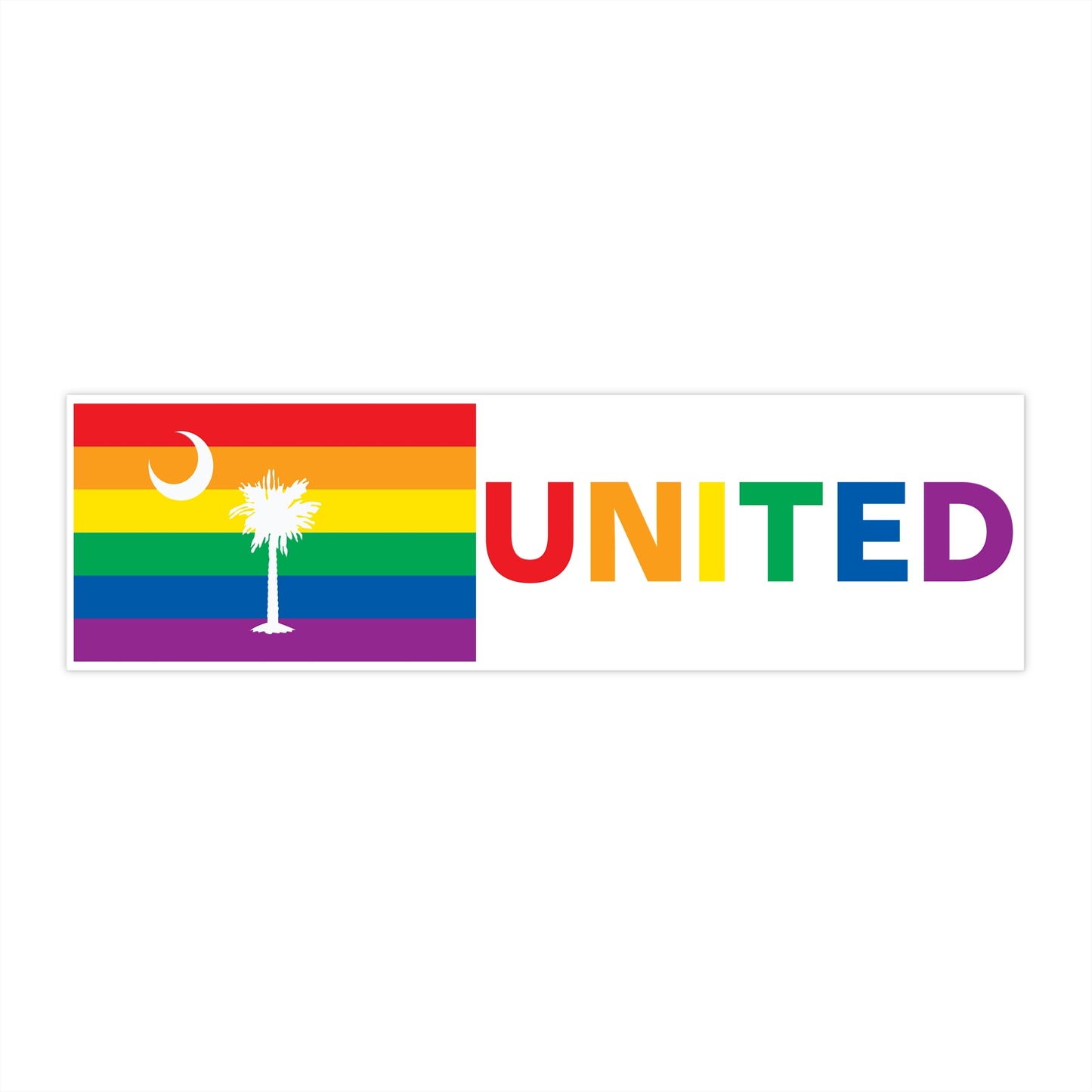 South Carolina Rainbow Pride Flag "UNITED" Bumper Sticker