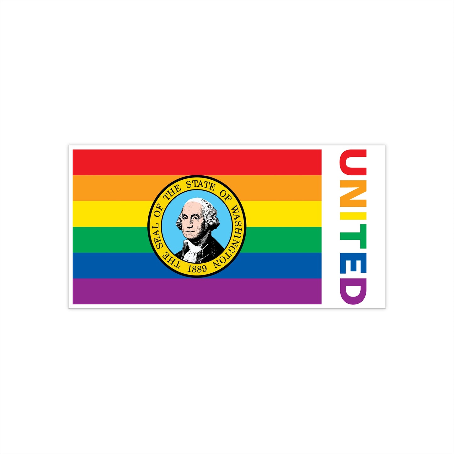 Washington Rainbow Pride Flag "UNITED" Bumper Sticker