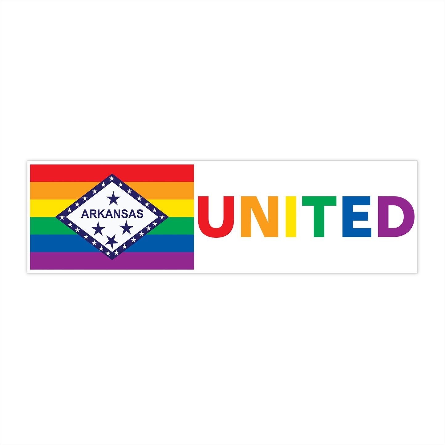 Arkansas Rainbow Pride Flag "UNITED" Bumper Sticker