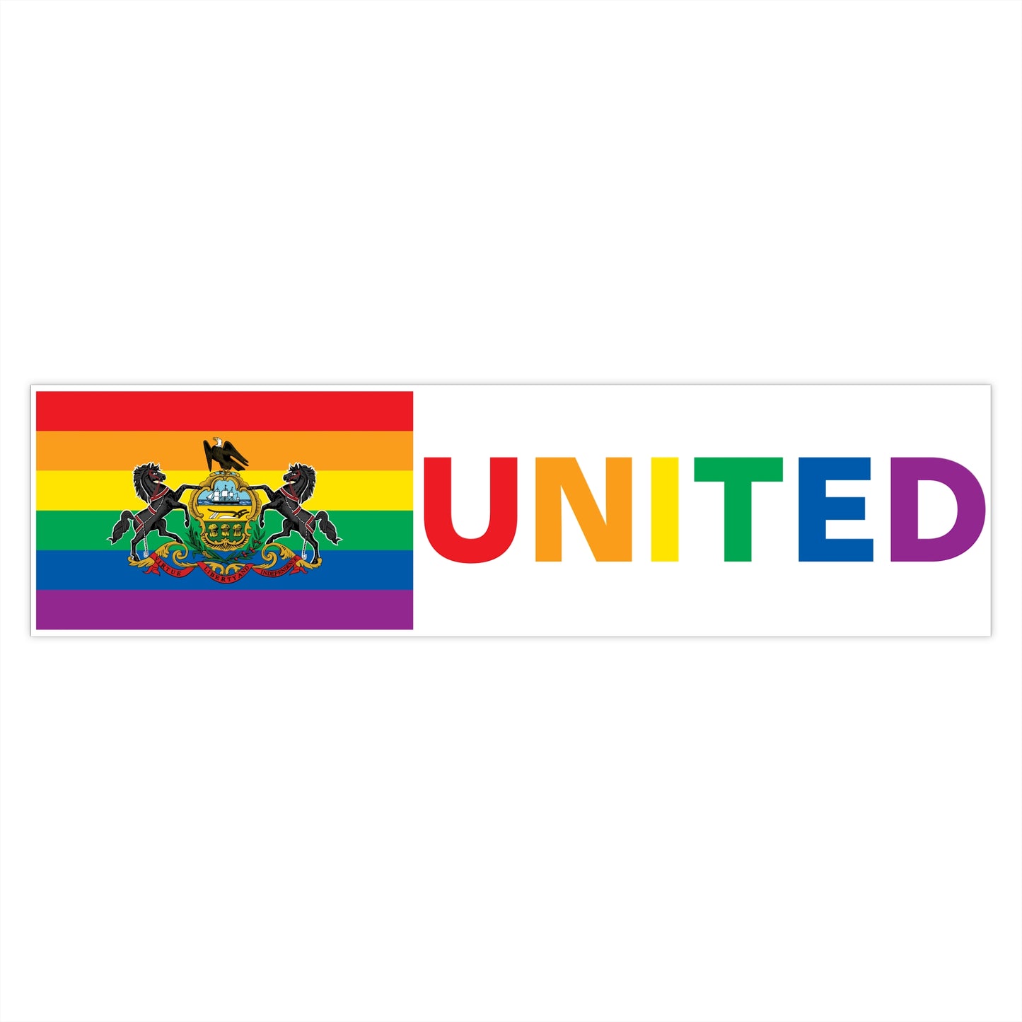 Pennsylvania Rainbow Pride Flag "UNITED" Bumper Sticker