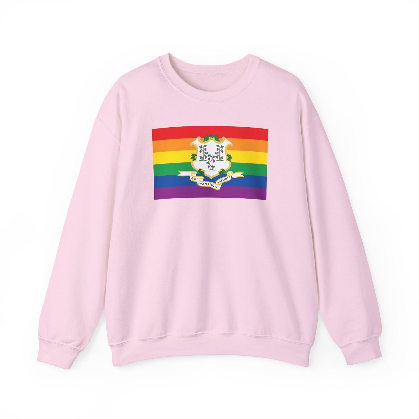 Connecticut  Rainbow Pride Flag Unisex Crewneck Sweatshirt—White, Black or Light Pink