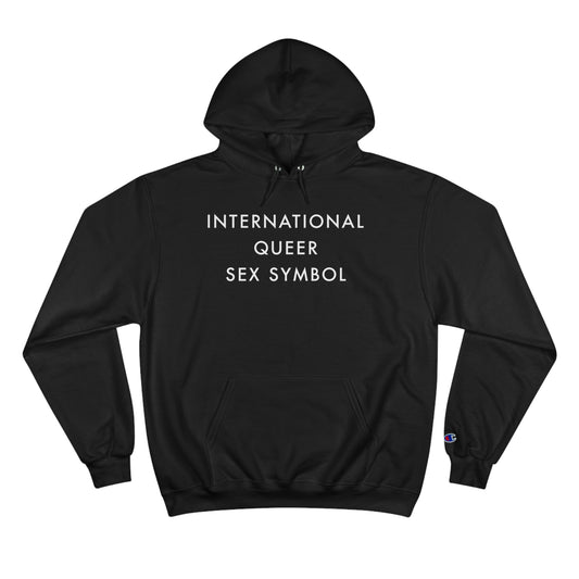 International Queer Sex Symbol Champion Hoodie - Black and Charcoal Heather with White Deco