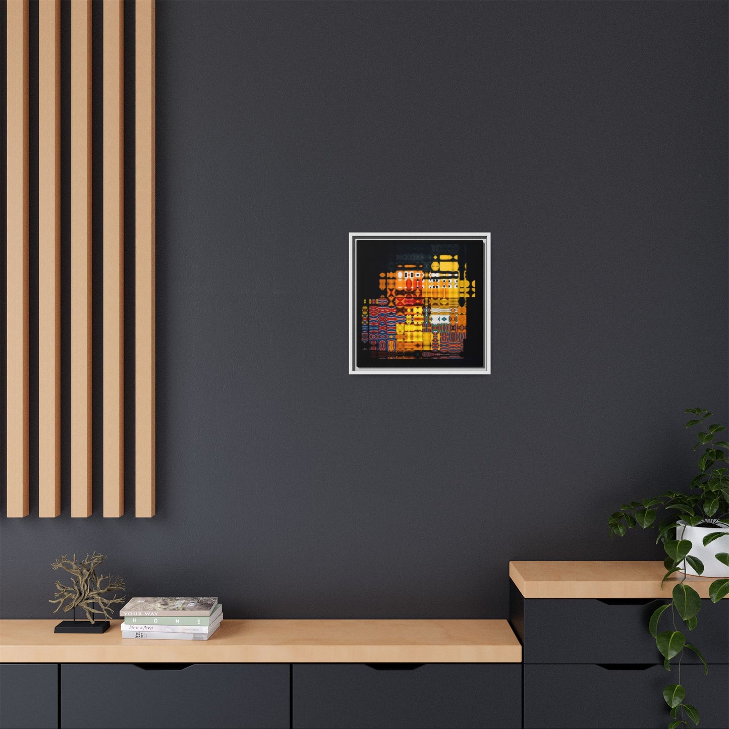 Iconic Domestic Partners in Plain Sight: Bert, Ernie, and Rubber Ducky Abstract Portrait Collage Art — Matte Canvas, Framed (Multi-color options)