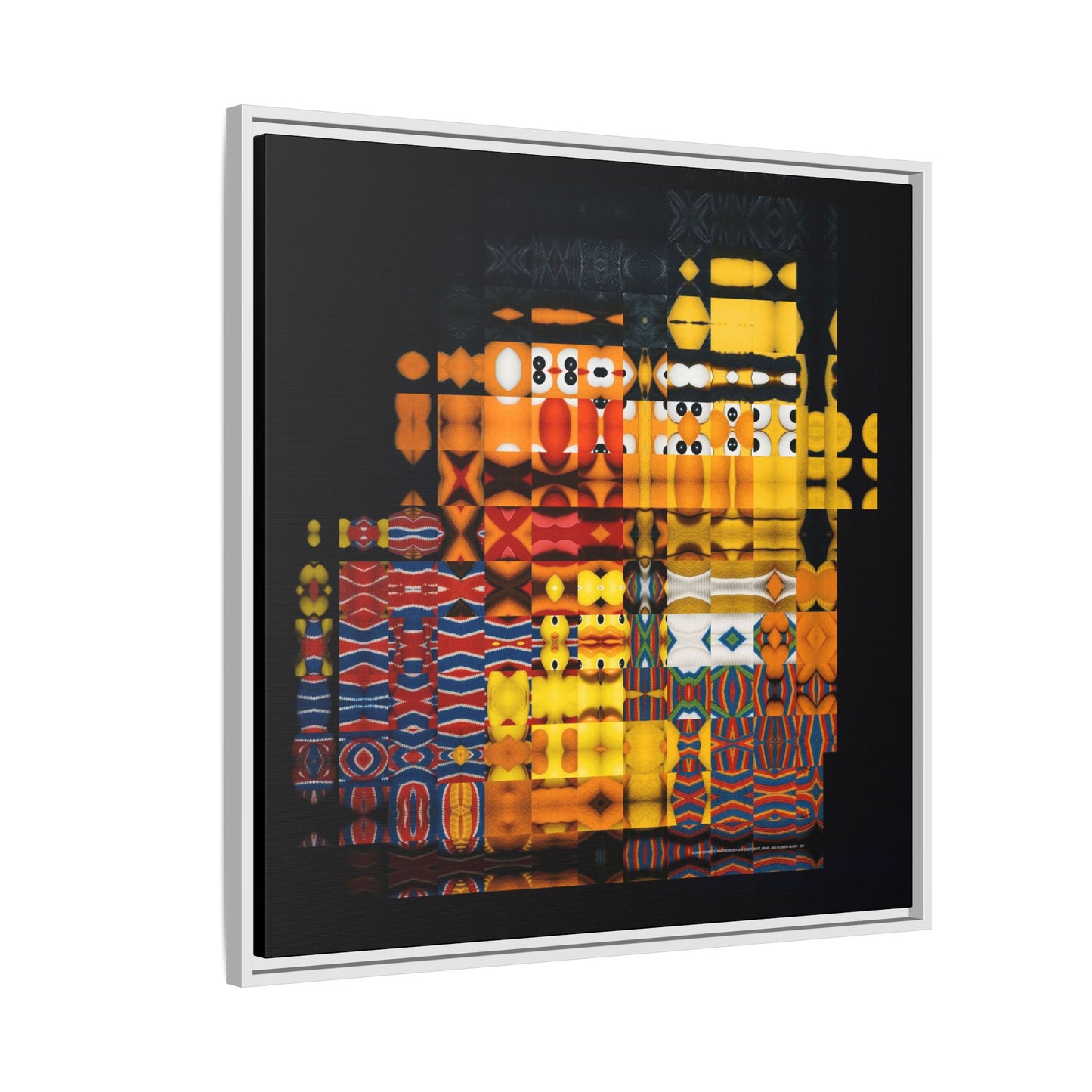 Iconic Domestic Partners in Plain Sight: Bert, Ernie, and Rubber Ducky Abstract Portrait Collage Art — Matte Canvas, Framed (Multi-color options)
